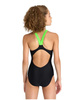 Strój kąpielowy dziewczęcy Arena Girl's Swimsuit V Back Graphic Black Soft Green