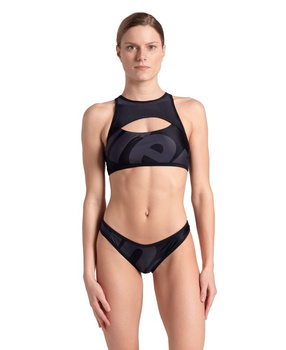 Strój kąpielowy damski Arena Women's Logo Brassiere Bikini Racer Back Asphalt Multi Black Black
