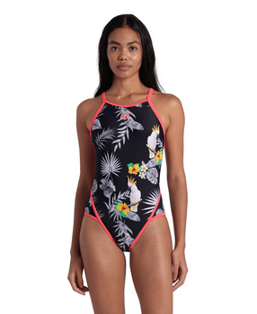 Strój kąpielowy damski Arena Women's Tropical Summer Black Multi Fluo Red