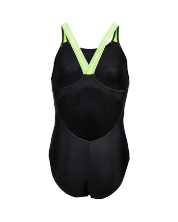 Strój kąpielowy dziewczęcy Arena Girl's Swimsuit V Back Graphic Black Soft Green