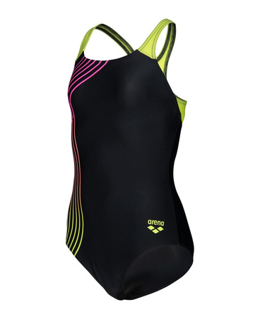 Dziewczęcy strój kąpielowy jednoczęściowy Arena Girl's Sound Track Swimsuit Swim P Black-Artic Lime