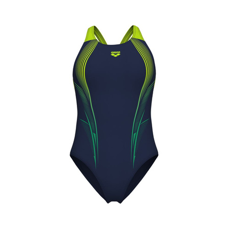 Strój kąpielowy damski Arena Women's Blast Swimsuit V Back Navy-Artic Lime