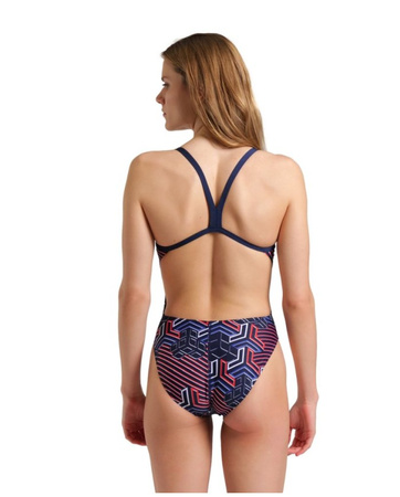 Strój kąpielowy treningowy damski Arena Women's Kikko Pro Swimsuit Challenge Back Navy Team Red White Blue