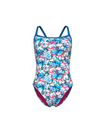 Strój kąpielowy damski Arena Women's Viola Camo Challenge Back Blue River White