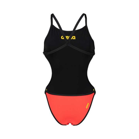 Strój kąpielowy damski Arena Women's Rule Breaker Hooked Rev Swimsuit Black Fluo Red