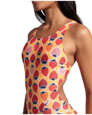 Strój kąpielowy damski Arena Women's Strawberry Swim Tech Back Fluo Red Orange Multi