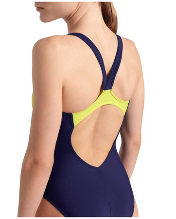 Strój kąpielowy jednoczęściowy damski Arena Women's Threefold V Back One Piece Navy Grey Blue Green