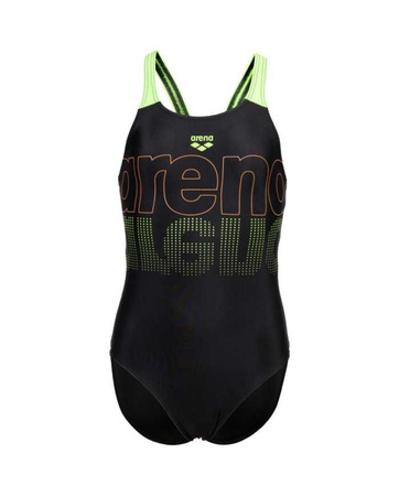 Strój kąpielowy dziewczęcy Arena Girl's Swimsuit V Back Graphic Black Soft Green