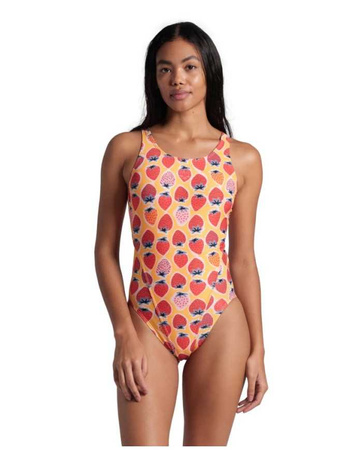 Strój kąpielowy damski Arena Women's Strawberry Swim Tech Back Fluo Red Orange Multi