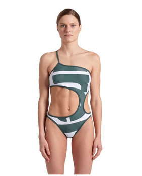 Strój kąpielowy damski Arena Women's One Piece Logo Single Shoulder Sage White