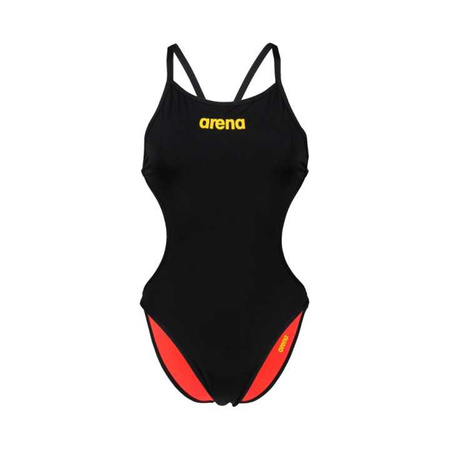 Strój kąpielowy damski Arena Women's Rule Breaker Hooked Rev Swimsuit Black Fluo Red