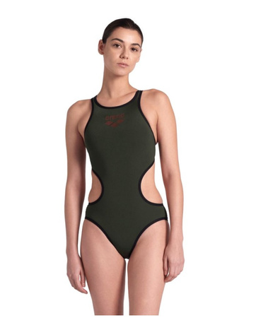 Strój kąpielowy damski jednoczęściowy na basen Arena Big Logo Dark Sage