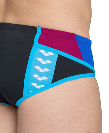 Kąpielówki slipy męskie Arena Men's Icons Briefs Panel Black Neon Blue Red Fandango