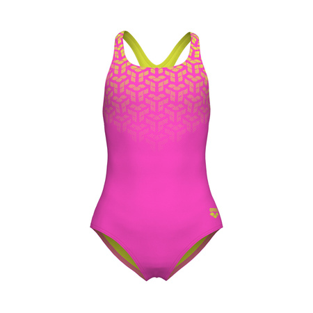 Strój kąpielowy treningowy dziewczęcy Arena Girl's Kikko V Swimsuit Swim Pro Back Shocking Pink Soft Green