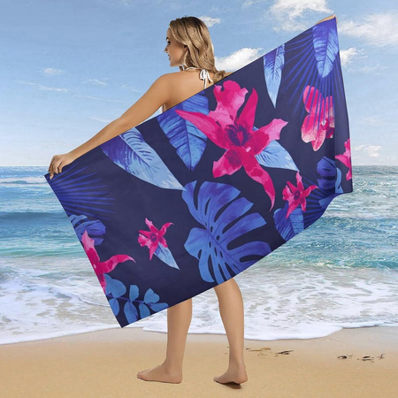 RĘCZNIK MIKROFIBRA BEACH TOWEL DWUSTRONNY EXTRA LARGE FLOWERS DESIGN - GREEN WHITE 178X80CM AM1364