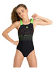 Strój kąpielowy dziewczęcy Arena Girl's Swimsuit V Back Graphic Black Soft Green