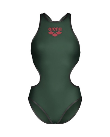 Strój kąpielowy damski jednoczęściowy na basen Arena Big Logo Dark Sage