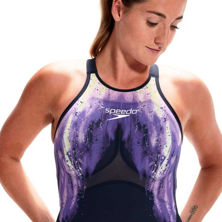 Strój startowy damski Speedo LZR Valor Kneeskin Open Back Afture Navy Miami Lilac