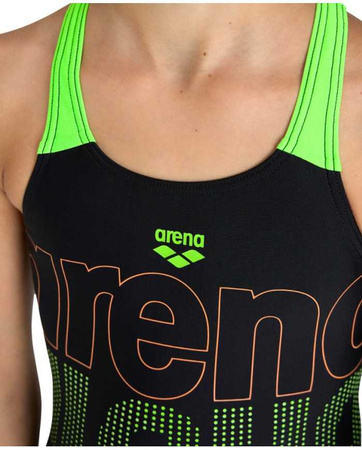 Strój kąpielowy dziewczęcy Arena Girl's Swimsuit V Back Graphic Black Soft Green