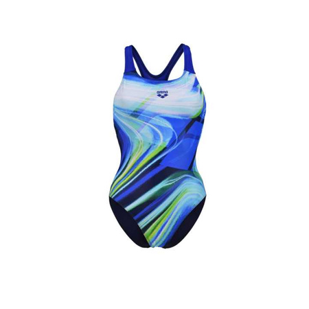 Strój kąpielowy damski Arena Women's Visual Waves Swim Pro Back Navy Neon Blue