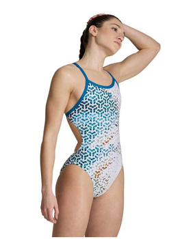Strój kąpielowy damski Arena Women's Planet Water Swimsuit Challenge Back Blue Cosmo White Multi