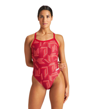 Strój kąpielowy damski Arena Women's Puzzled Challenge Back One Piece Red Multi