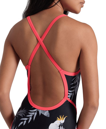 Strój kąpielowy damski Arena Women's Tropical Summer Black Multi Fluo Red