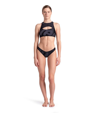 Strój kąpielowy damski Arena Women's Logo Brassiere Bikini Racer Back Asphalt Multi Black Black