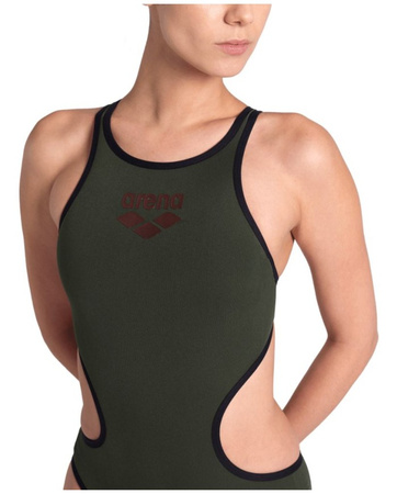 Strój kąpielowy damski jednoczęściowy na basen Arena Big Logo Dark Sage