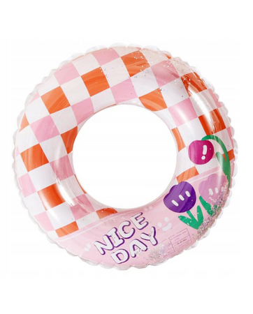 Koło dmuchane do pływania w kratę z brokatem Nice Day Pink