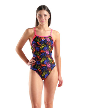 Strój kąpielowy damski Arena Women's Sea Turtles Swimsuit Lightdrop Back Black Multi Shocking Pink