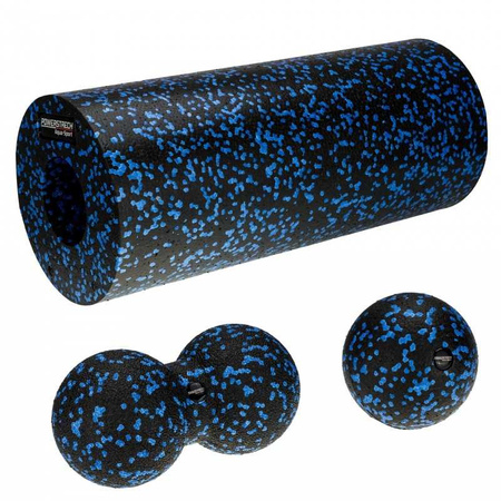 Zestaw do masażu Aqua-Sport Powerstrech Wałek + Piłka + Duoball Black Blue