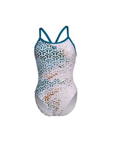 Strój kąpielowy damski Arena Women's Planet Water Swimsuit Challenge Back Blue Cosmo White Multi