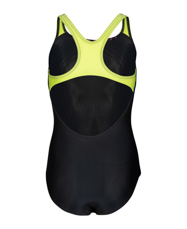 Dziewczęcy strój kąpielowy jednoczęściowy Arena Girl's Sound Track Swimsuit Swim P Black-Artic Lime