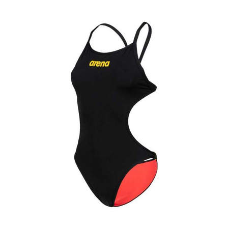 Strój kąpielowy damski Arena Women's Rule Breaker Hooked Rev Swimsuit Black Fluo Red