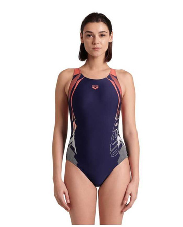 Strój kąpielowy damski Arena Women's Gleam V Back Navy Calypso Coral