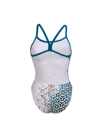 Strój kąpielowy damski Arena Women's Planet Water Swimsuit Challenge Back Blue Cosmo White Multi