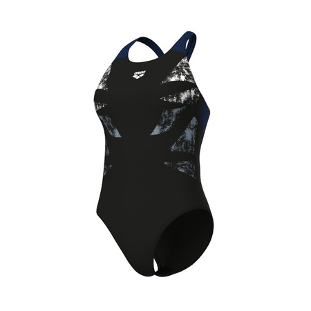 Damski strój kąpielowy Arena Women's Graphic Swimsuit V Back Black-Navy