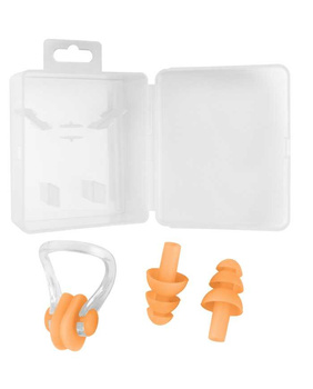 Zestaw akcesoriów pływackich Aqua-Sport zatyczki do uszu + klips na nos Orange