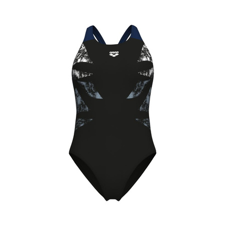 Damski strój kąpielowy Arena Women's Graphic Swimsuit V Back Black-Navy