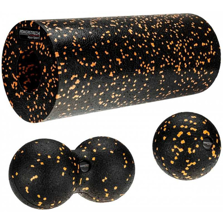 Zestaw do masażu Aqua-Sport Powerstrech Wałek + Piłka + Duoball Black Orange
