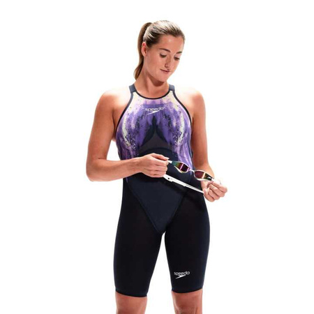 Strój startowy damski Speedo LZR Valor Kneeskin Open Back Afture Navy Miami Lilac