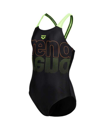 Strój kąpielowy dziewczęcy Arena Girl's Swimsuit V Back Graphic Black Soft Green