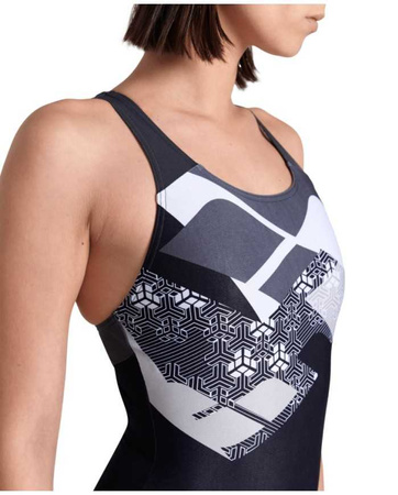 Strój kąpielowy damski Arena Women's Logo Kikko Control Pro Black Asphalt White Multi