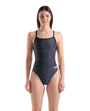 Strój kąpielowy damski Arena Women's Snakeskin Swimsuit Challenge Back Black Team Black