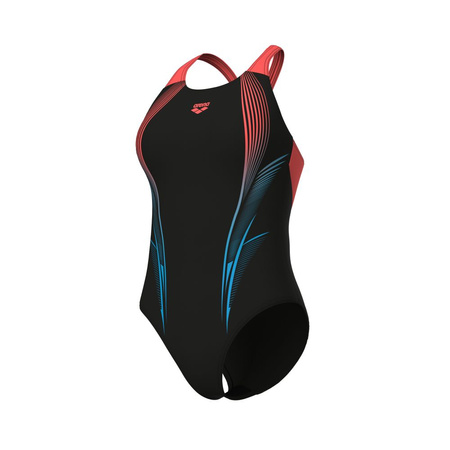 Damski strój kąpielowy Arena Women's Blast Swimsuit V Back Black-Calypso Coral
