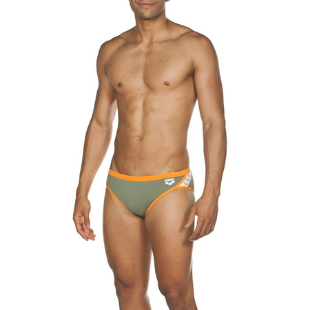 Kąpielówki slipy męskie Arena Men's Team Stripe Brief Army Tangerine