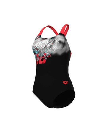 Strój kąpielowy damski Arena Women's Splash Point Black Fluo Red