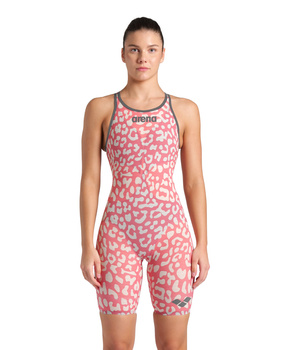 Strój startowy damski Arena Women's Powerskin Carbon Air2 Le Open Back Leopard Skin Geranium
