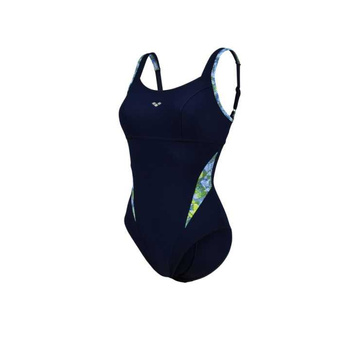 Strój kąpielowy damski Arena Women's Bodylift Chiara Strap Back Panel Navy Soft Green Multi